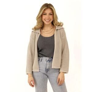 NWT All:Row Jett Open Knit Collared Cardigan Tan Sweater